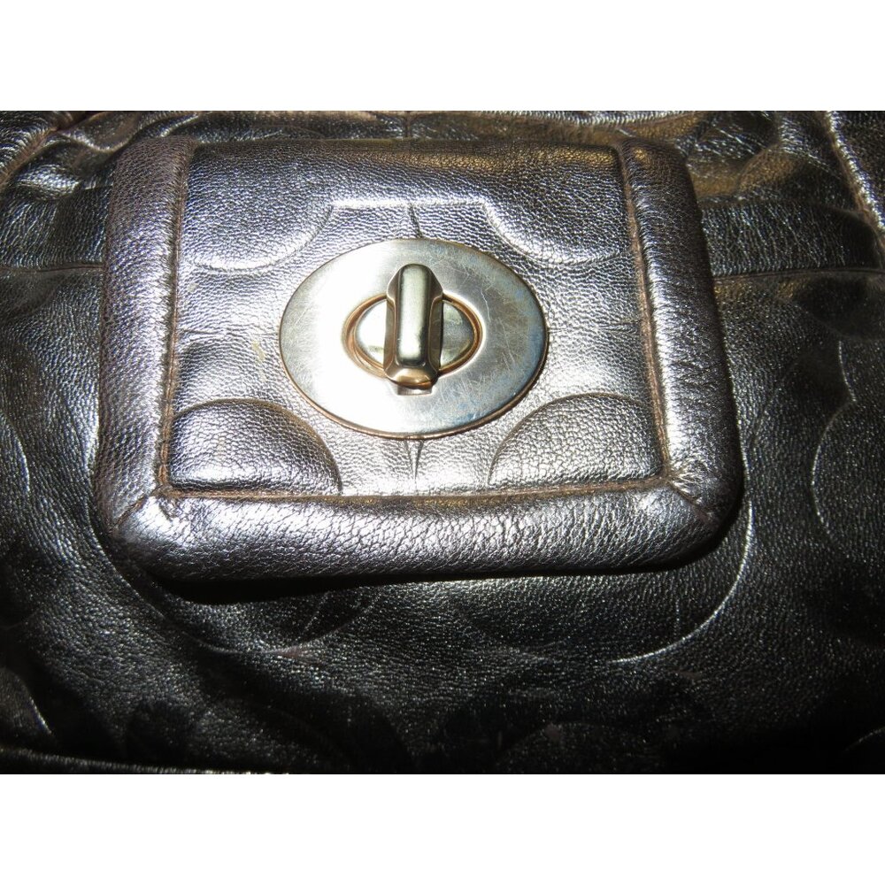 COACH Metallic Rose Gold Embossed C Logo Quilted Leather Satchel Handbag 13607 - Picture 9 of 15